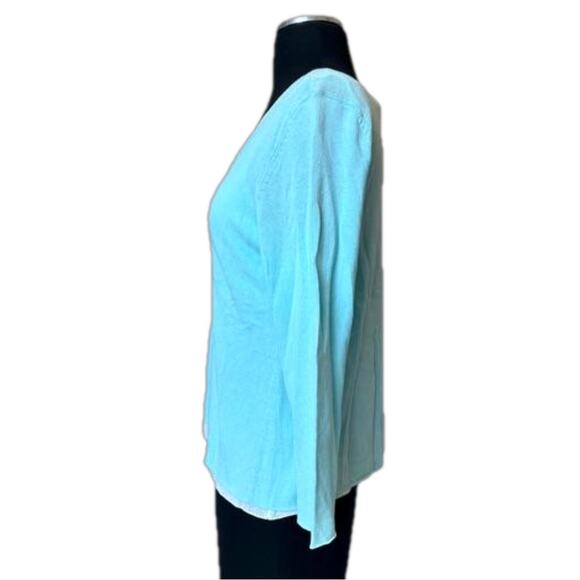 Sigrid Olsen Double Layered Sweater Cotton Rayon 3/4 Sleeve Light Blue M Petite - Picture 3 of 15